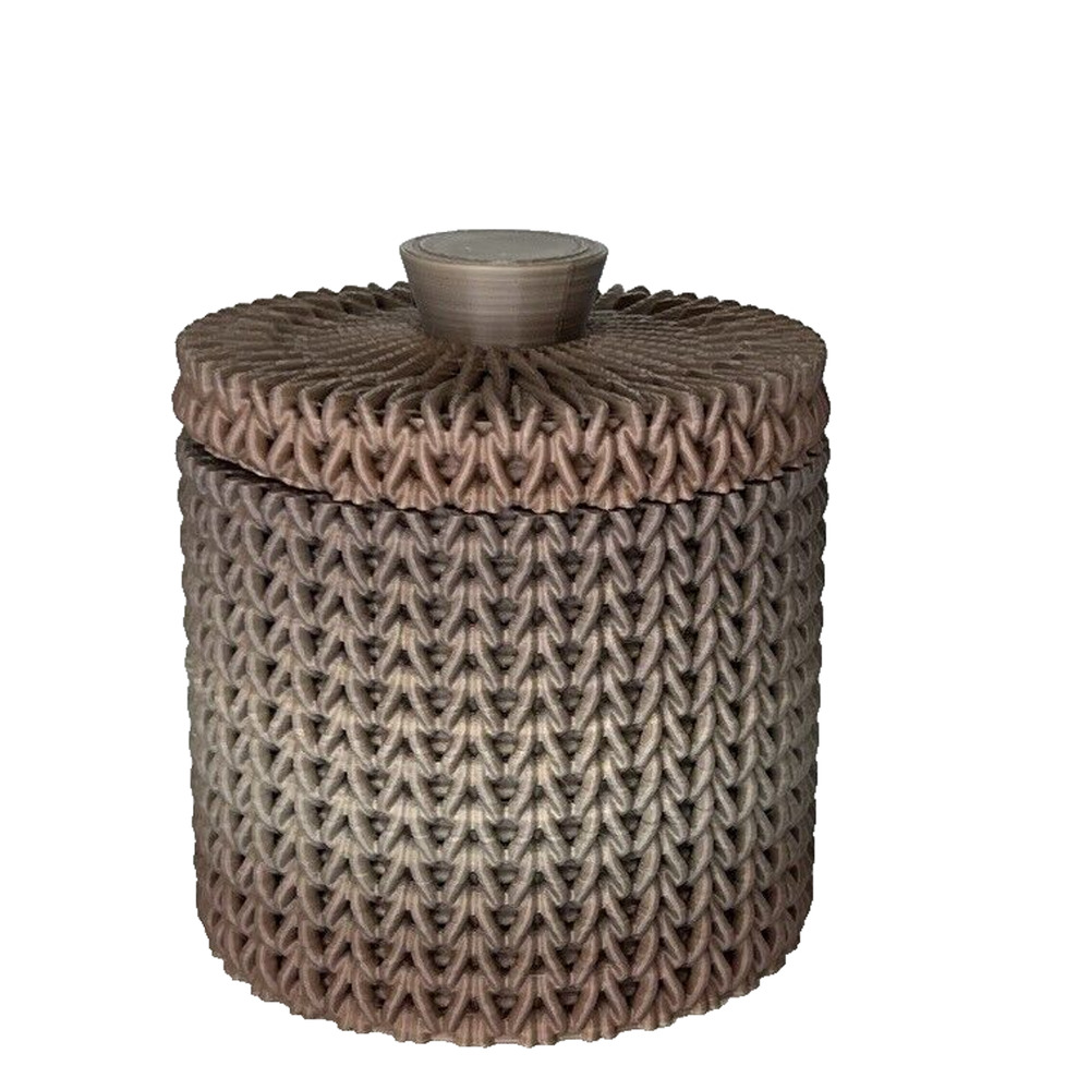 Woven Style Brown Lidded Jar Faux Knit Texture Decorative Storage Container 4"